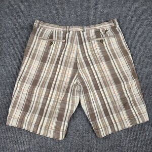 Tommy Bahama Men Brown Plaid Cotton Silk Blend Flat Front Shorts Size‎ 35